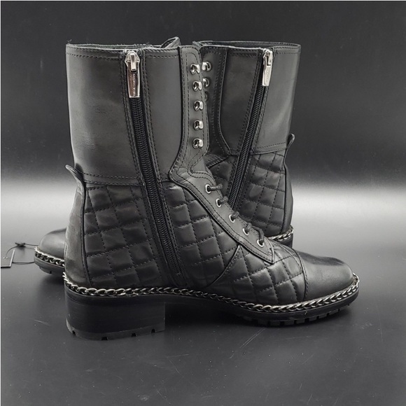 Vince Camuto Joanie Black Quilted Leather Lace Up Boots - Picture 4 of 7